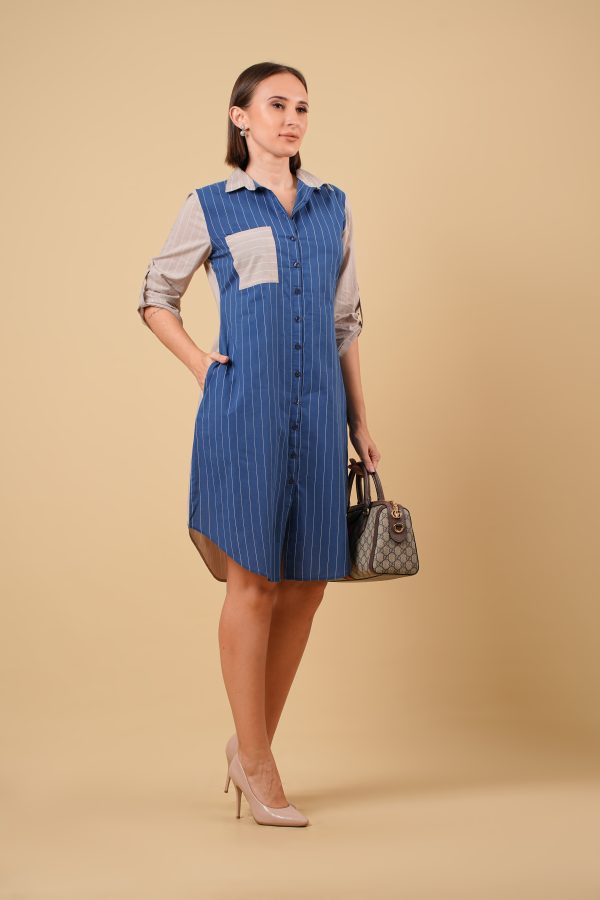 Striped Pocket Detail Shirt Dress - Image 2