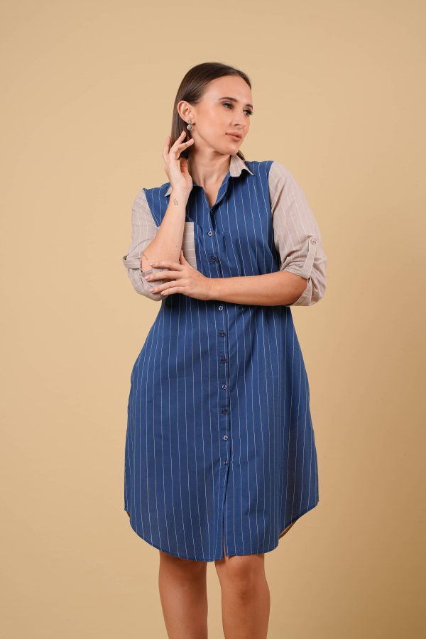 Striped Pocket Detail Shirt Dress - Image 4