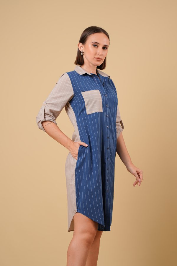 Striped Pocket Detail Shirt Dress - Image 3