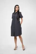 Checked Print Short sleeve Shirt Dress - Image 5