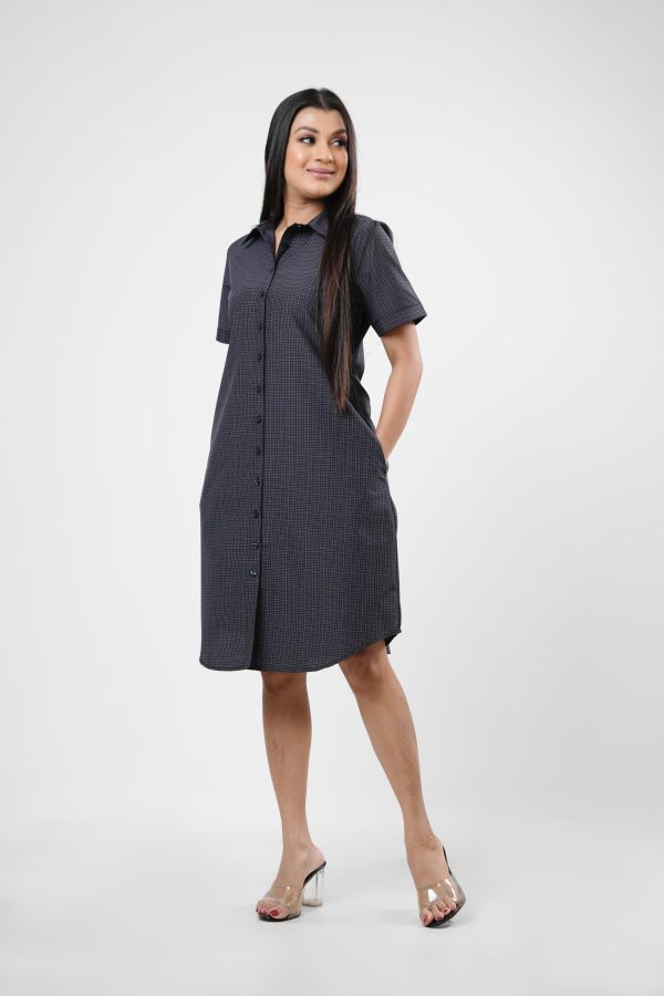 Checked Print Short sleeve Shirt Dress - Image 5