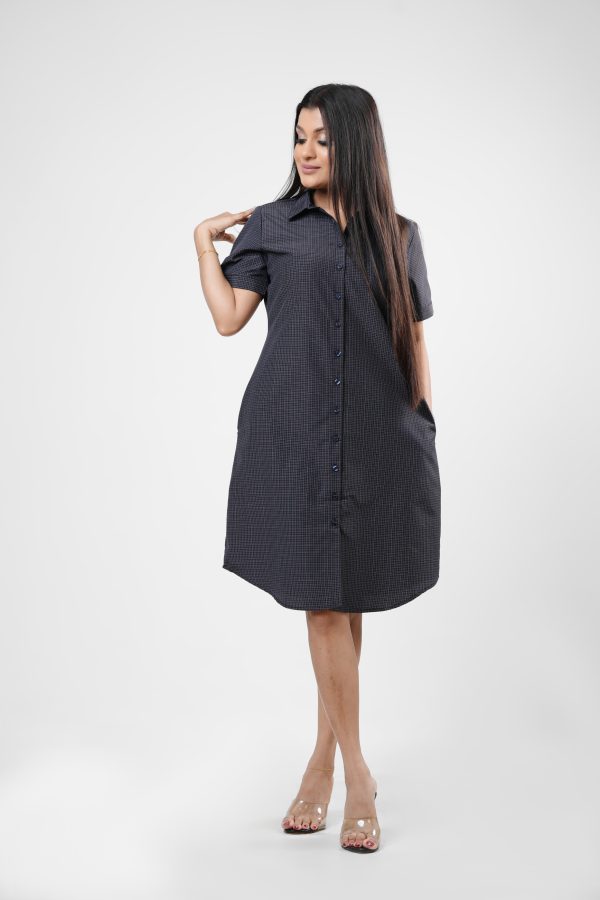 Checked Print Short sleeve Shirt Dress - Image 4