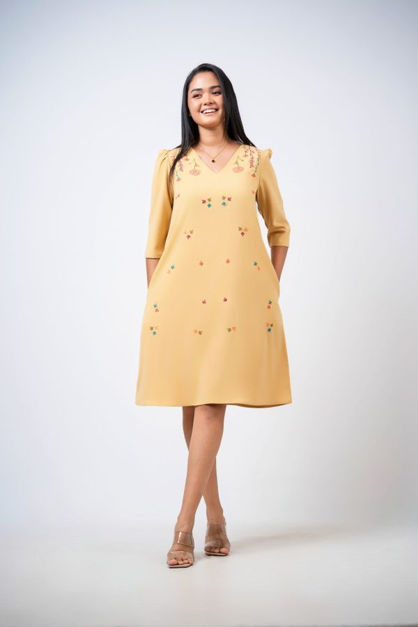 Floral Embroidered V-Neck Short Dress - Image 3