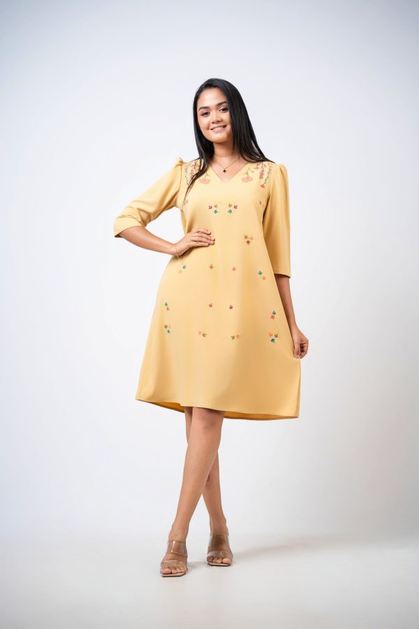 Floral Embroidered V-Neck Short Dress - Image 4