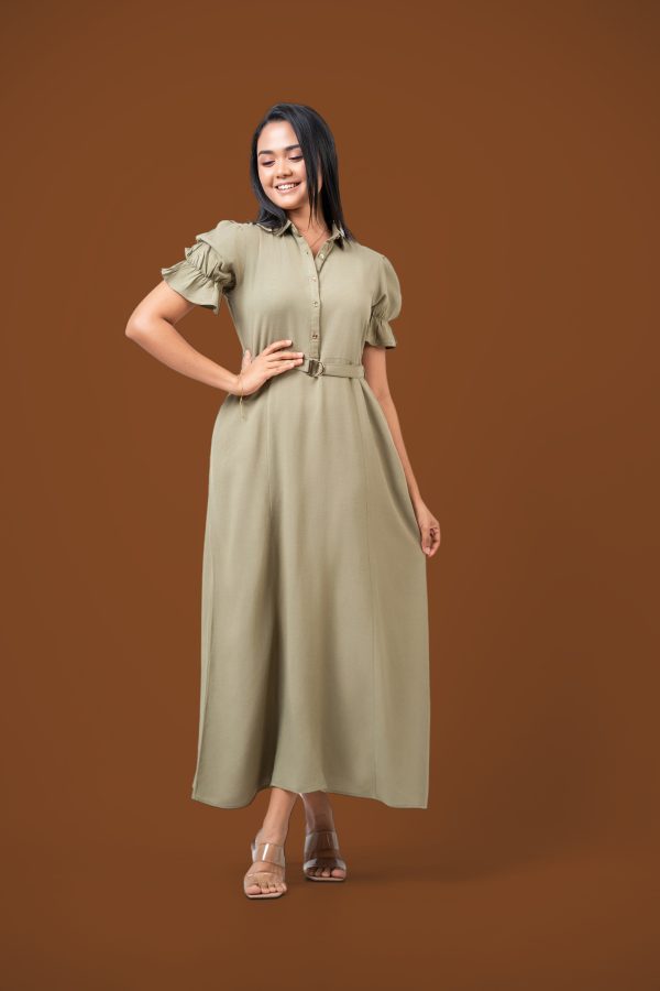 Puff Sleeve Belted Maxi Dress - Image 4