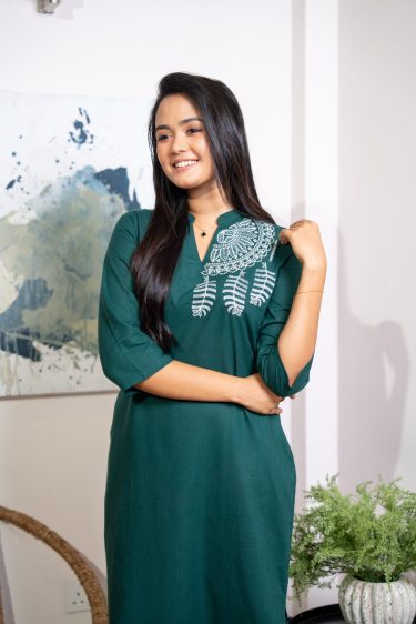 Embroidered Chinese Collared Maxi Dress