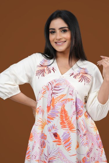 Floral Printed Flared Embroidery Detail Short Dress