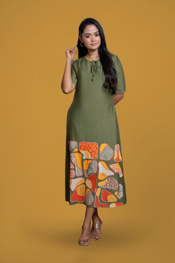 Printed Neck Tie-Up Dress - Image 4