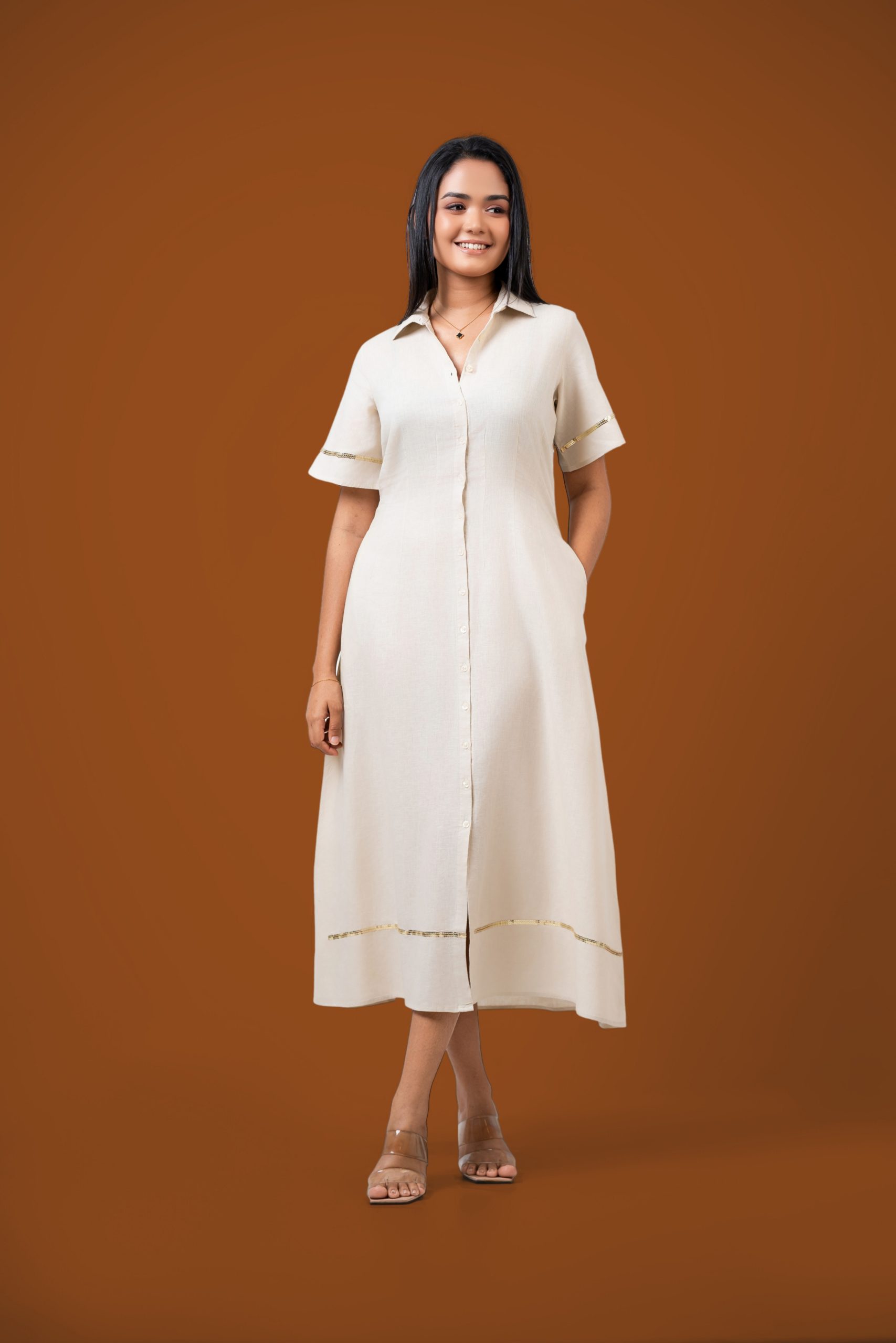 Sequin Detailed Button-Down Midi Dress