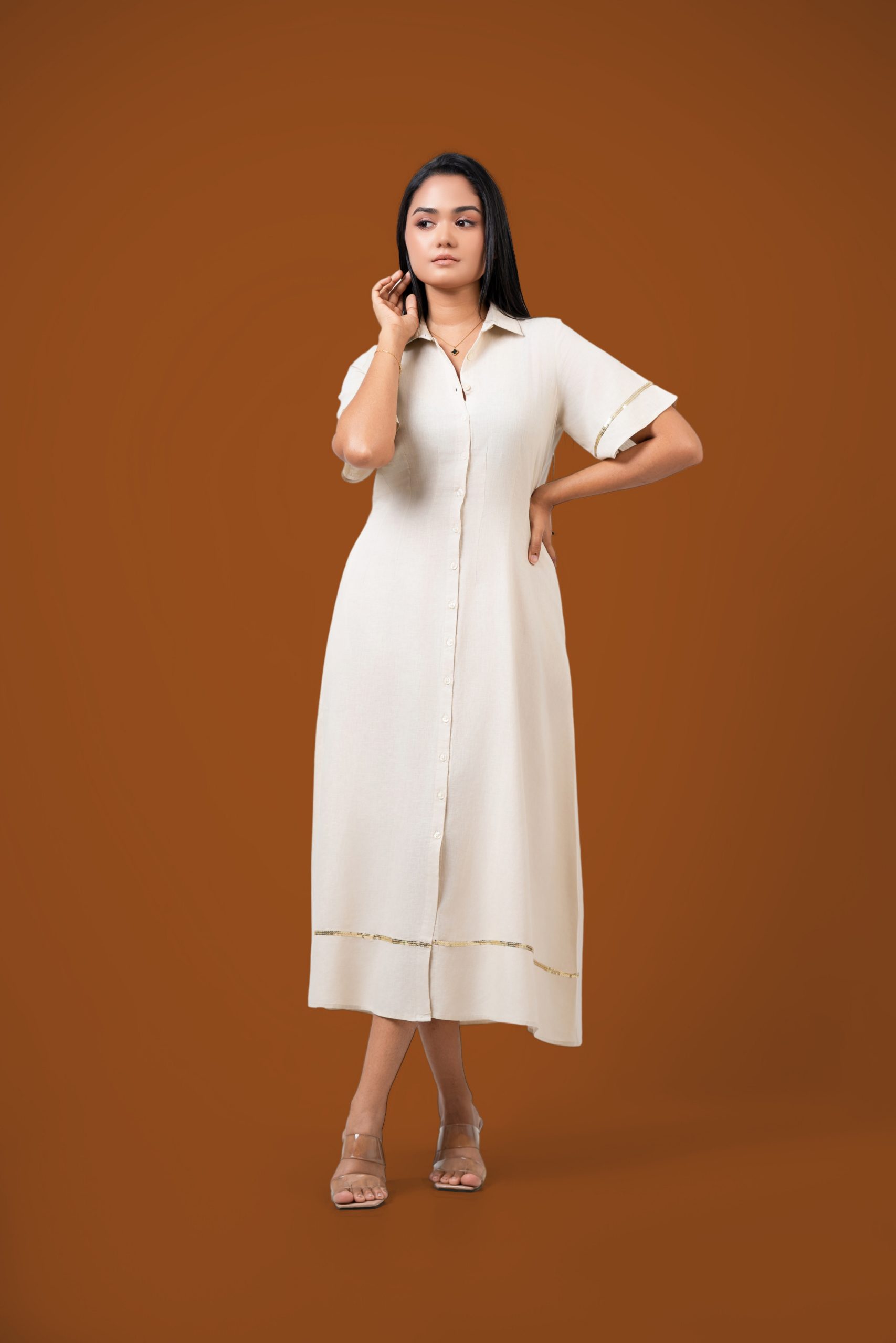 Sequin Detailed Button-Down Midi Dress - Image 4