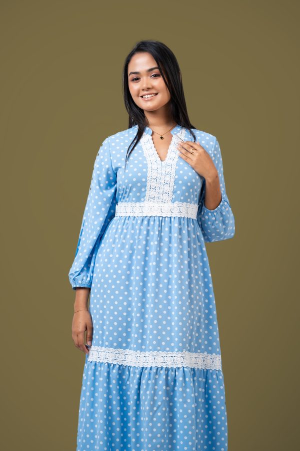 Lace Detailed Polka Dot Maxi Dress