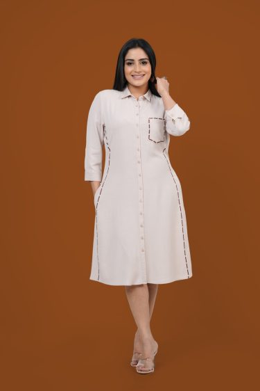 Line Embroidered Detail Shirt Dress