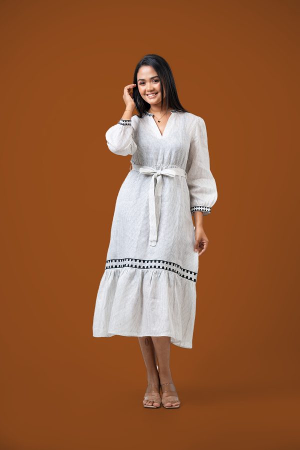 Waist Tie-Up Embroidery Tier Dress - Image 5