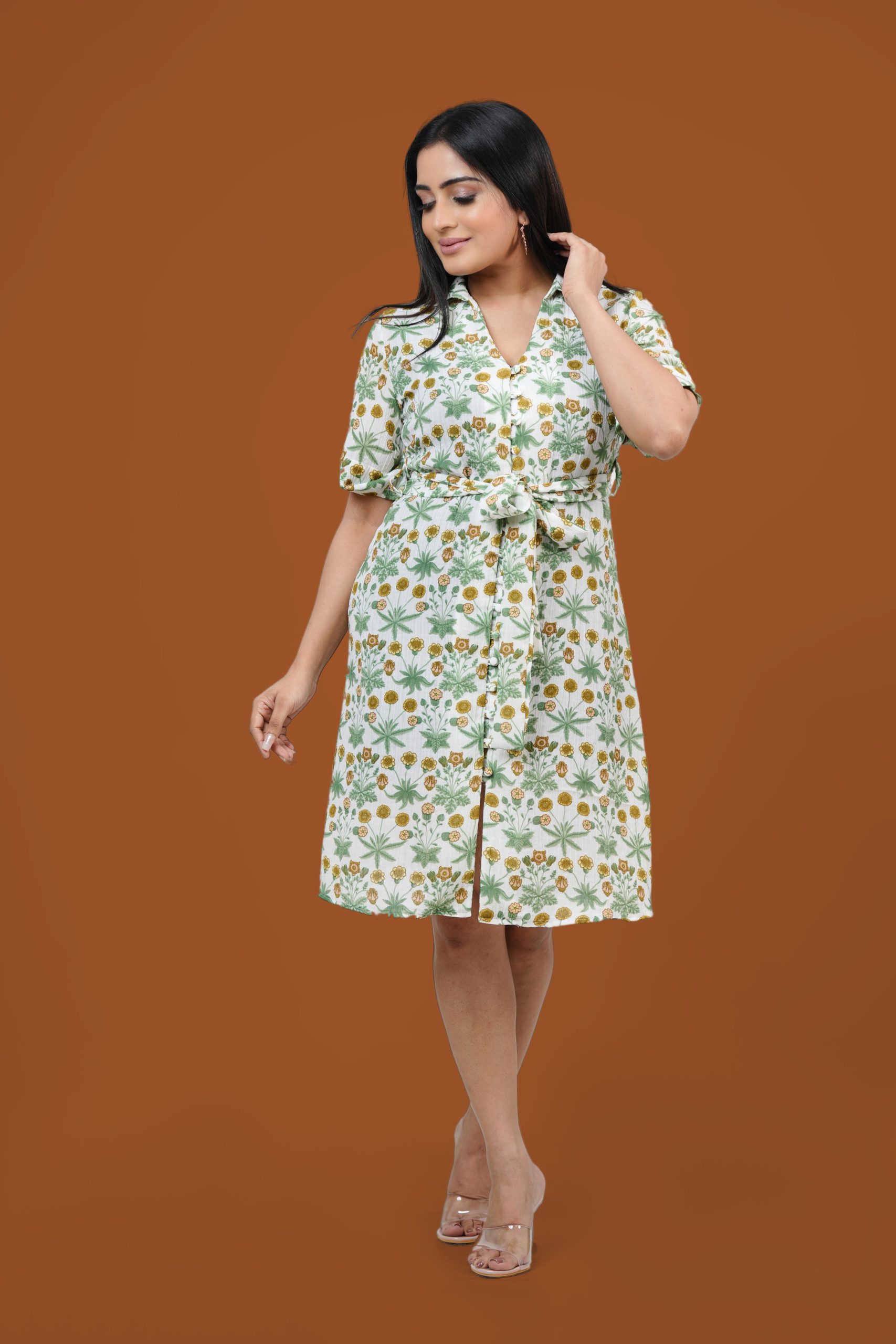 Floral Printed Front Tie-Up Short Dress - Image 4