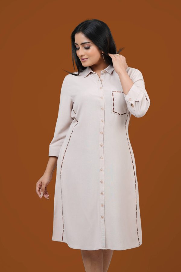 Line Embroidered Detail Shirt Dress - Image 2