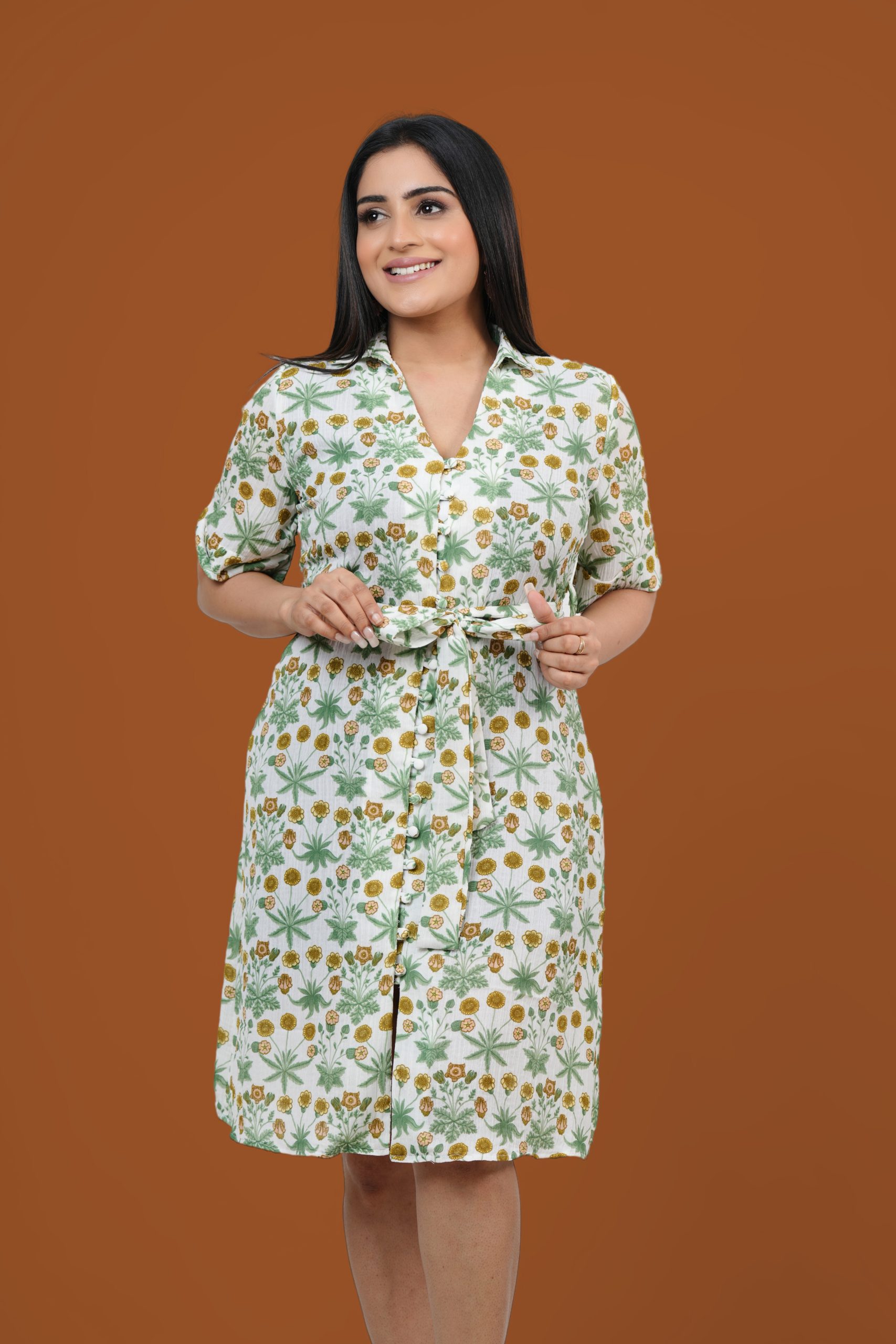 Floral Printed Front Tie-Up Short Dress - Image 3