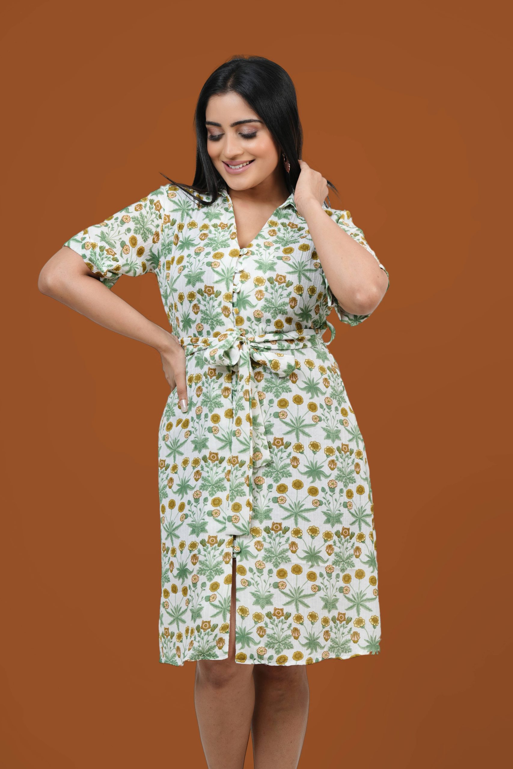 Floral Printed Front Tie-Up Short Dress - Image 5