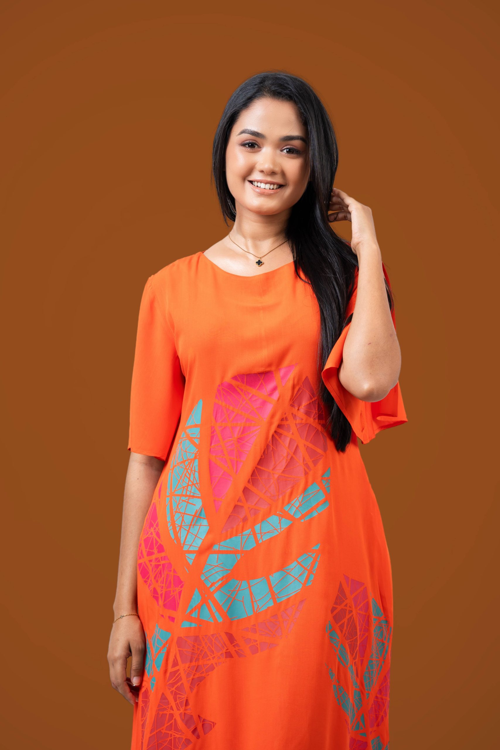 Printed Frilled Hem Detailed High-Low Midi Dress - Image 2