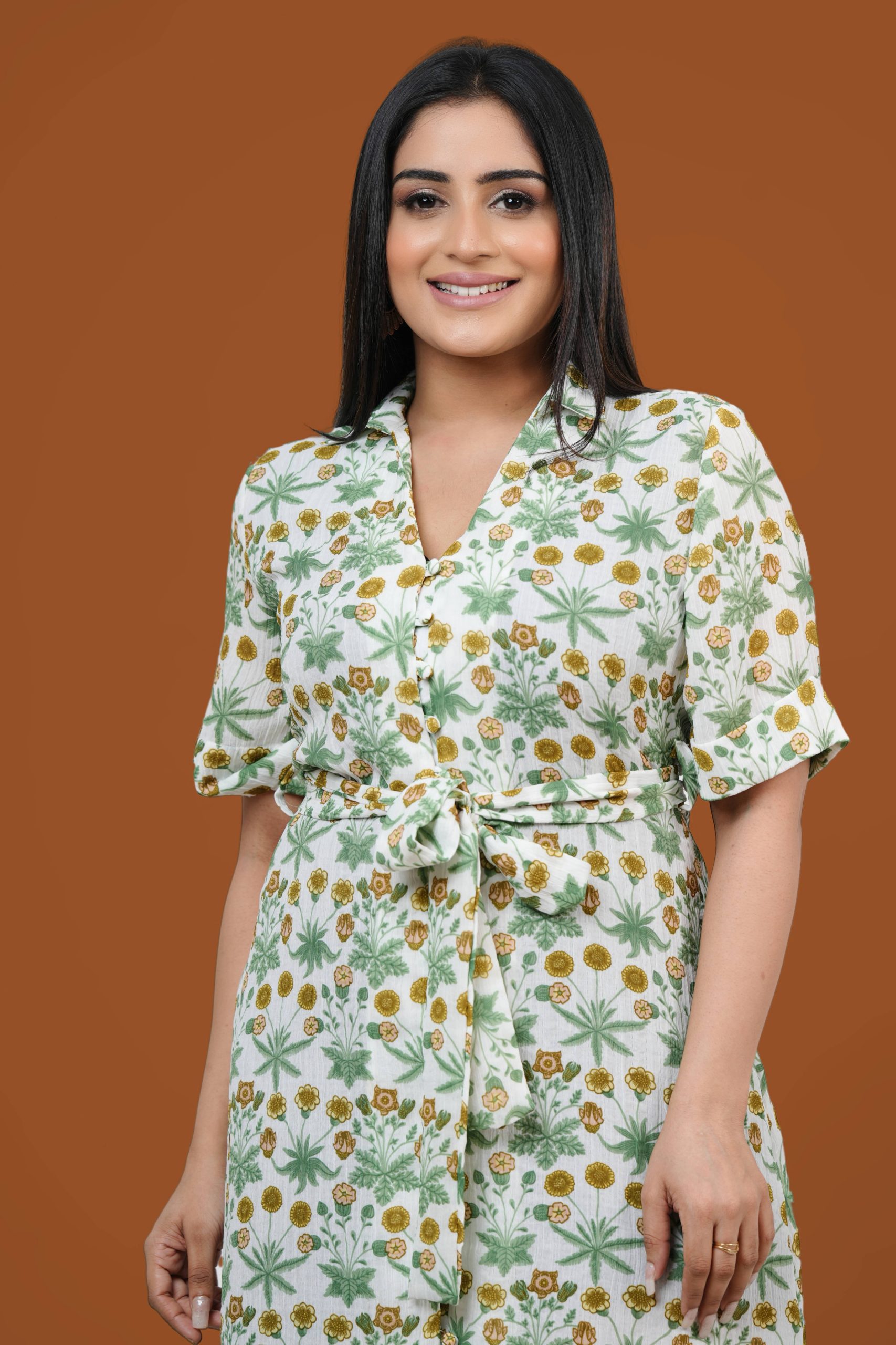 Floral Printed Front Tie-Up Short Dress