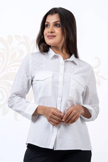 Double Pocket Detailed Cutlawn Mixed Shirt
