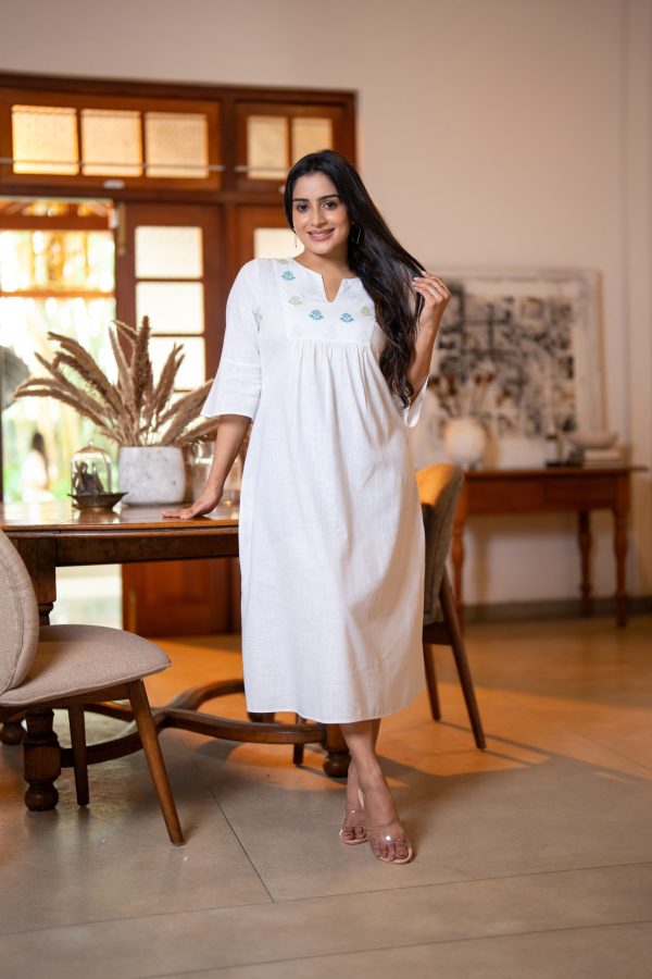 Yoke Embroidered Notch-Necked Midi Dress - Image 3