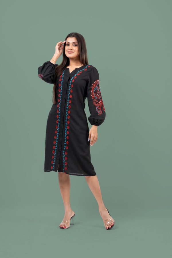 Embroidery Detail Puff Sleeve Short Dress - Image 4