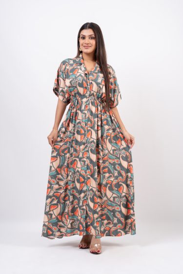 Maggie Sleeve Waist Gather Detail Maxi Dress