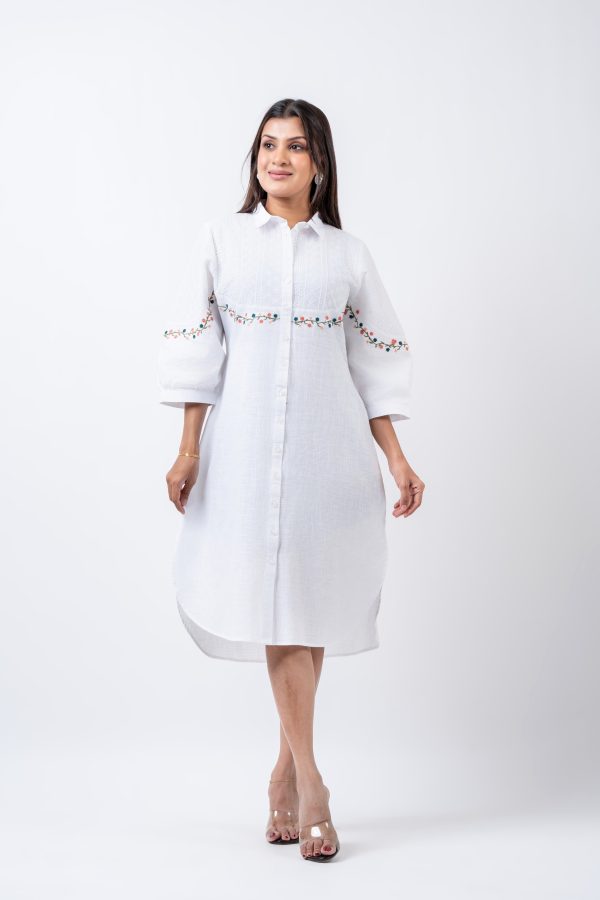 Floral Embroidered Cutlawn-Linen Dress