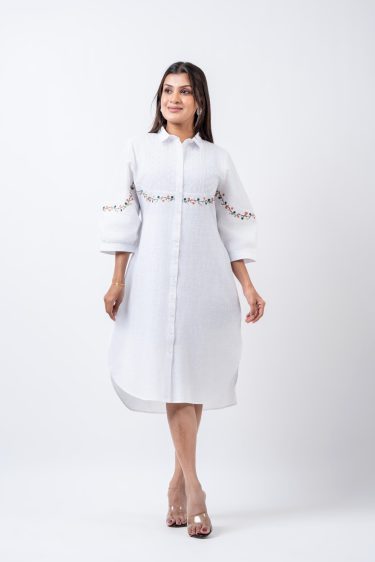 Floral Embroidered Cutlawn-Linen Dress