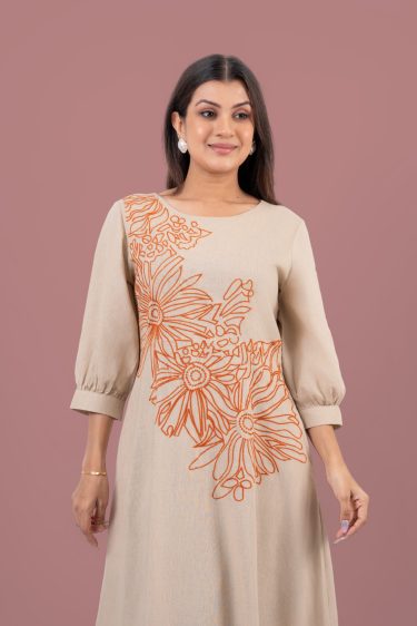 Floral Embroidered Round Neck Maxi Dress