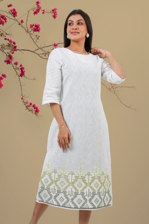 Cross Embroidery Hem Detail Midi Dress - Image 2