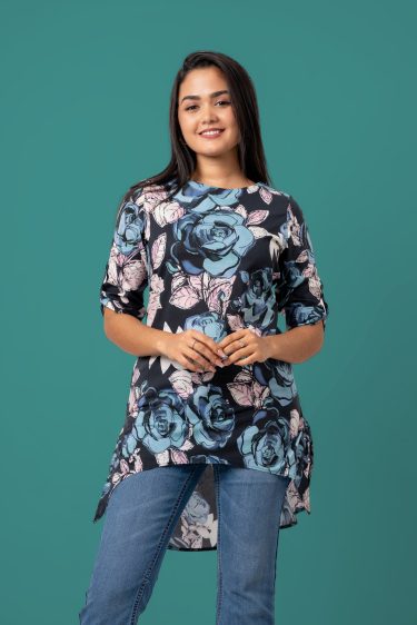 Floral Patterned High-Low Long Top
