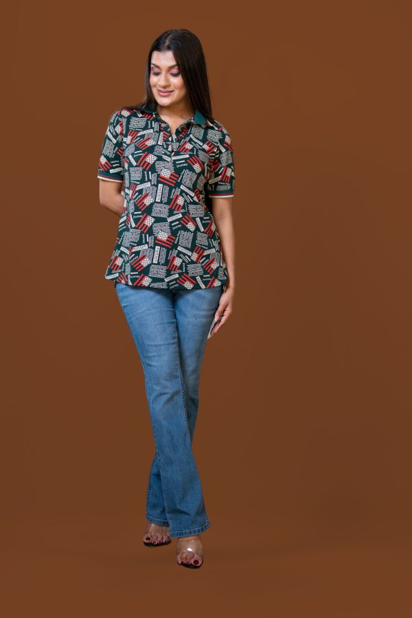 Graphic Text Printed Polo T-Shirt - Image 3