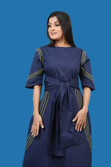Front Tie-Up Detail Embroidered Midi Dress