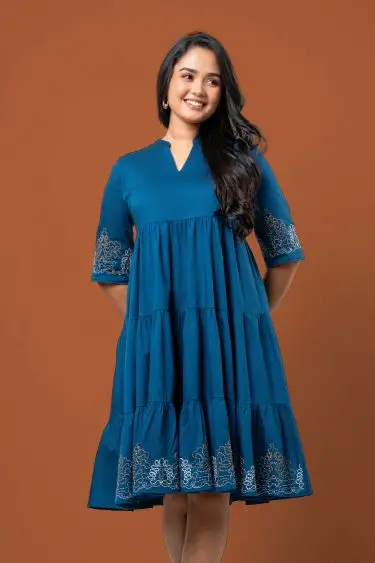 Embroidery Detail Tiered Short Dress