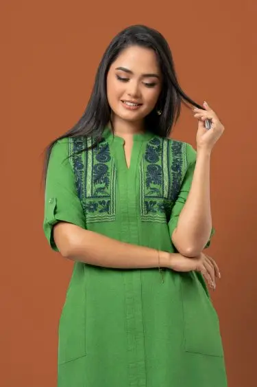 Patch Pocket Detail Embroidered Short Dress