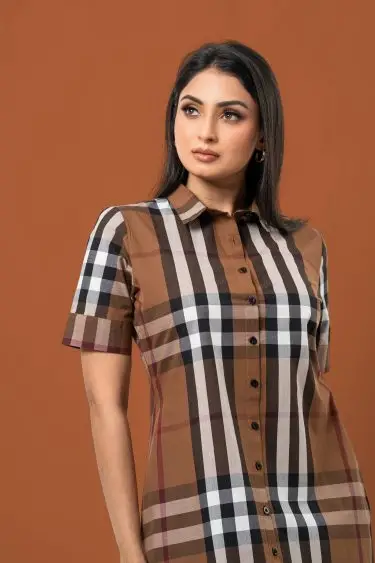 Curve Hem Plaid Patterned Short Shirt Dress