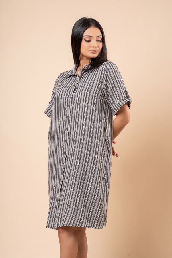 Stripe Patterned Short Shirt Dress - Image 2