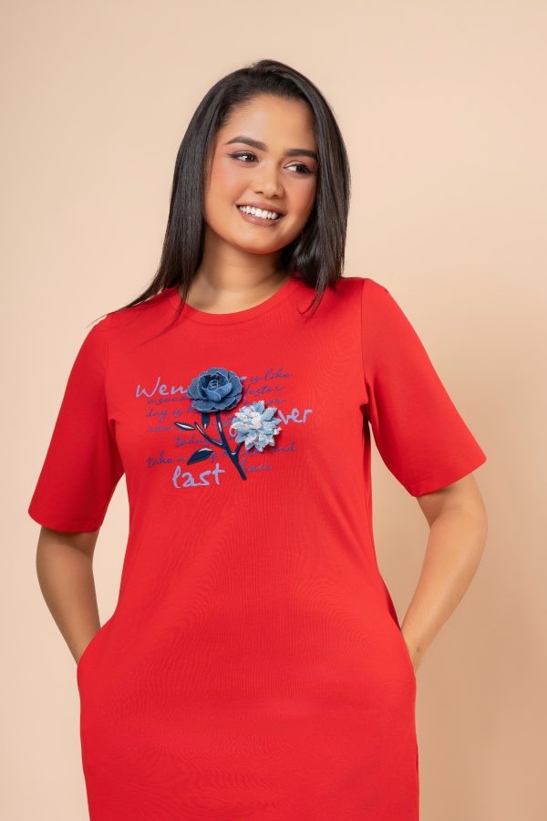Flower Embellishment Detail Short T-Shirt Dress - Image 4