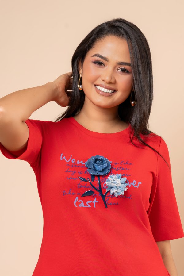 Flower Embellishment Detail Short T-Shirt Dress - Image 5