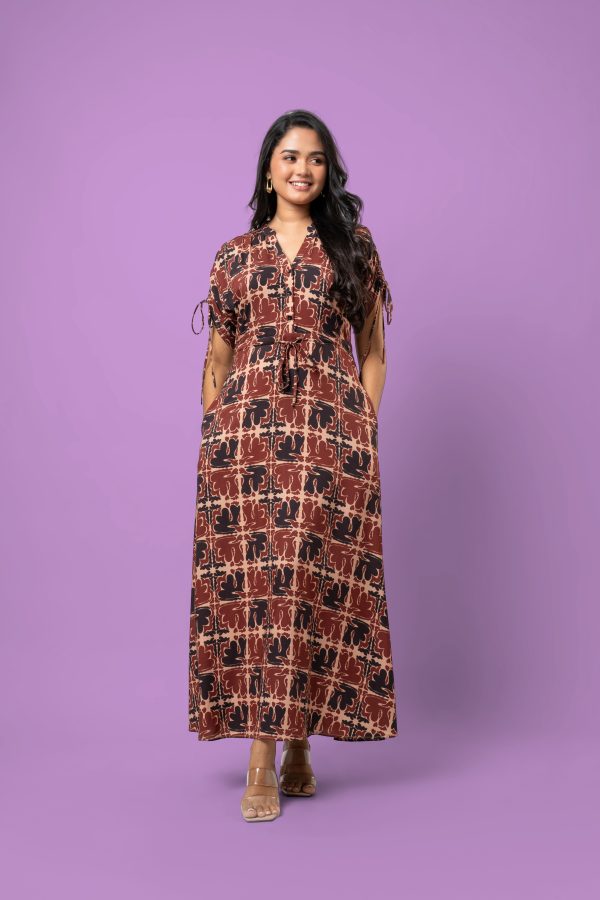 Front and Sleeves Tie-Up Detail Maxi Dress - Image 2
