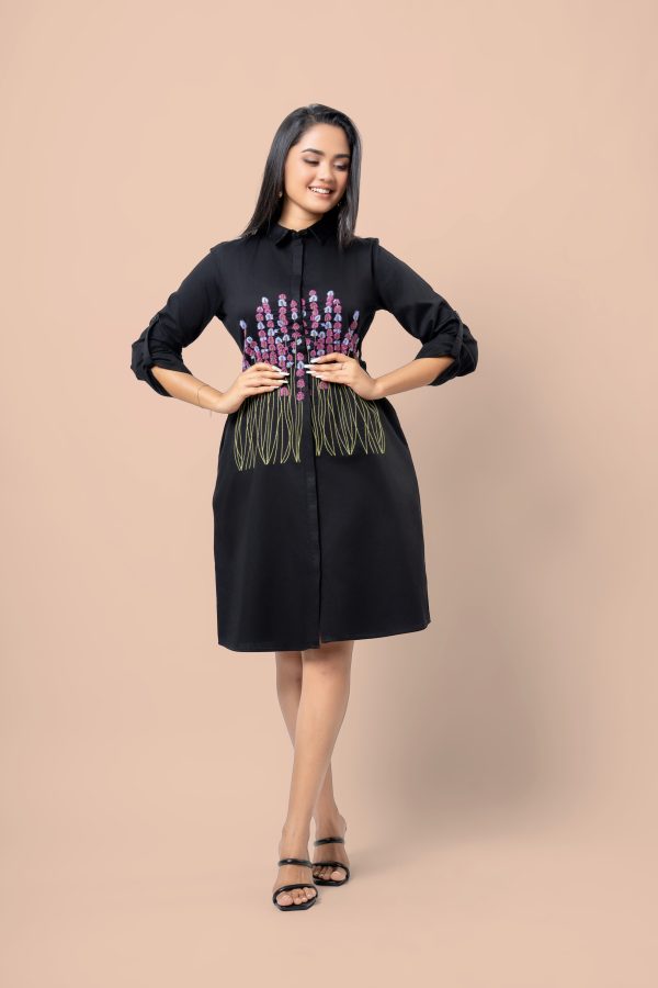 Floral Embroidery Detailed Short Shirt Dress - Image 5