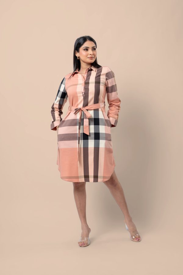 Plaid Patterned Tie-Up Detail Short Shirt Dress - Image 3