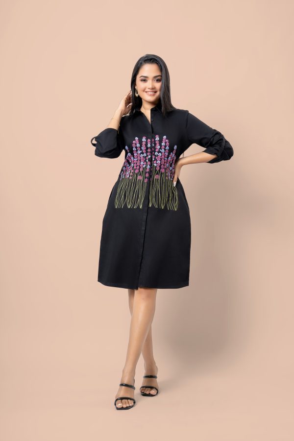 Floral Embroidery Detailed Short Shirt Dress - Image 3