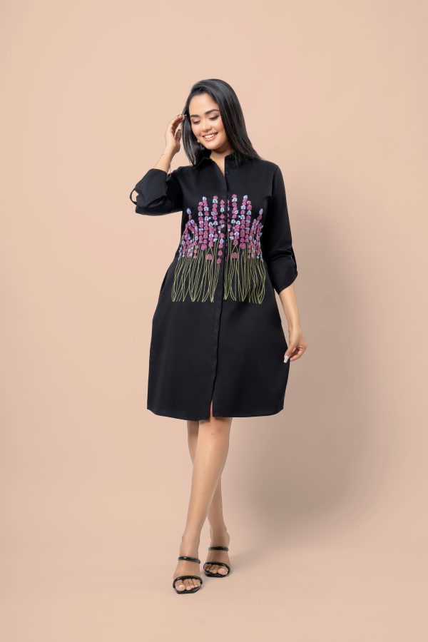 Floral Embroidery Detailed Short Shirt Dress - Image 4