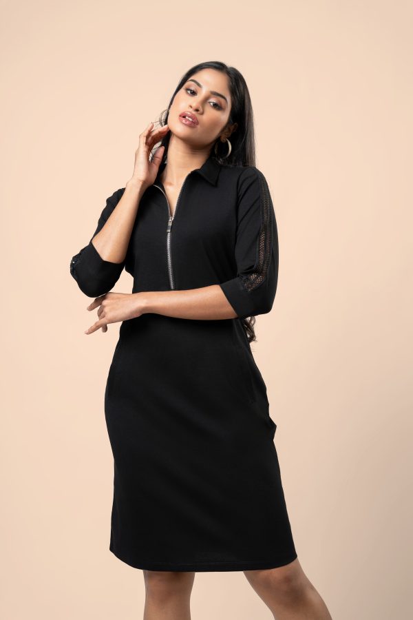 Lace Detailed Zip-Up Short Dress - Image 5