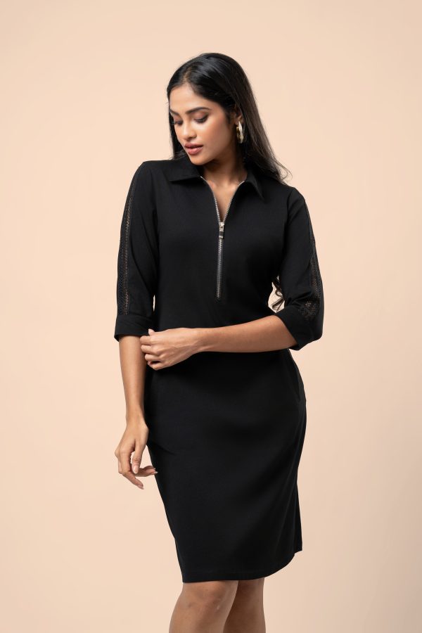 Lace Detailed Zip-Up Short Dress - Image 3