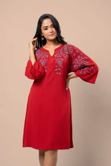 Botanical Embroidery Detail Midi Dress