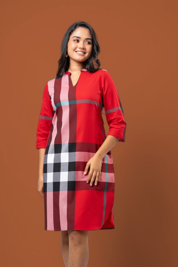 Plaid Patterned Chinese Colllared Short Dress - Image 2