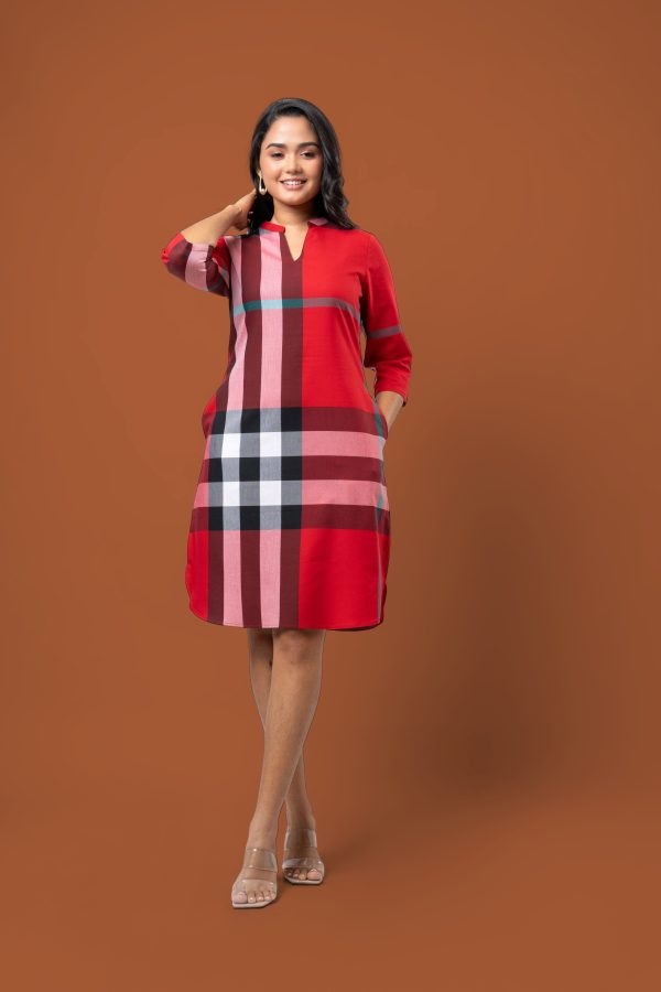 Plaid Patterned Chinese Colllared Short Dress - Image 5
